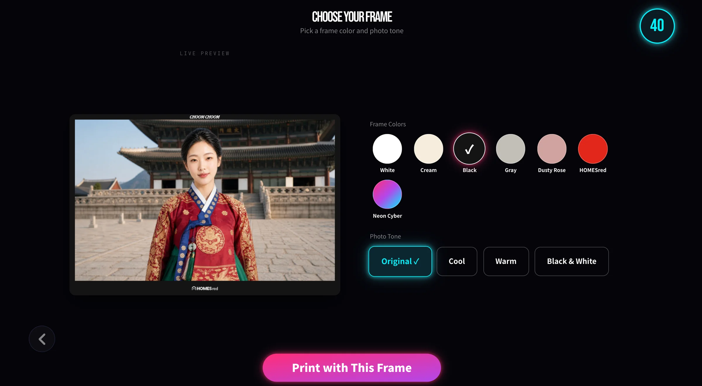 AI Photo result wearing a hanbok in front of a palace